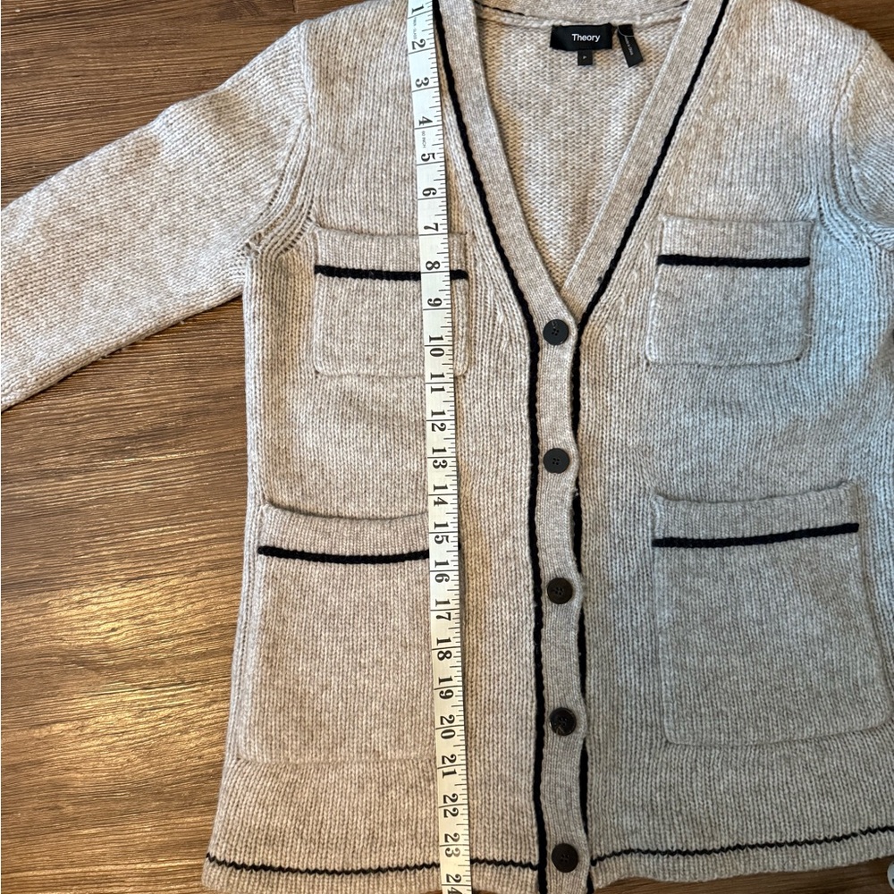 Theory Light Taupe Melange/Black Cardigan Sweater size P (XS) - Picture 9 of 13